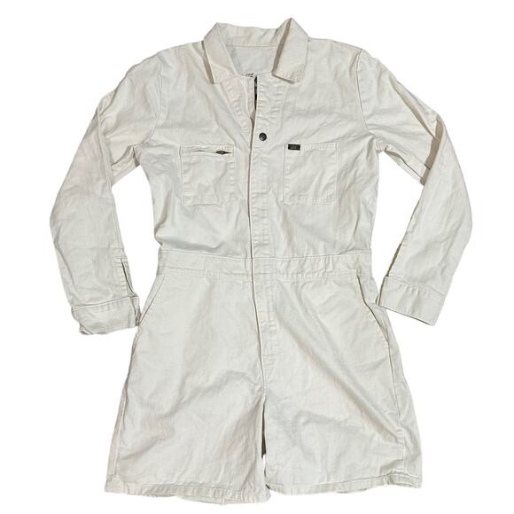 Lee Jumpsuit Vintage Modern White Cotton Long Sleeve Shorts Romper - Picture 1 of 7